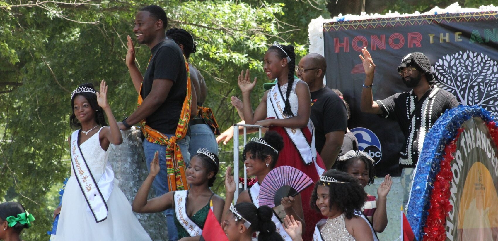 Philadelphia's Juneteenth Parade proceeded down 52nd Street from just outside the Mann Center to the festival at Malcolm X Park on June 16, 2024. (Cory Sharber/WHYY)