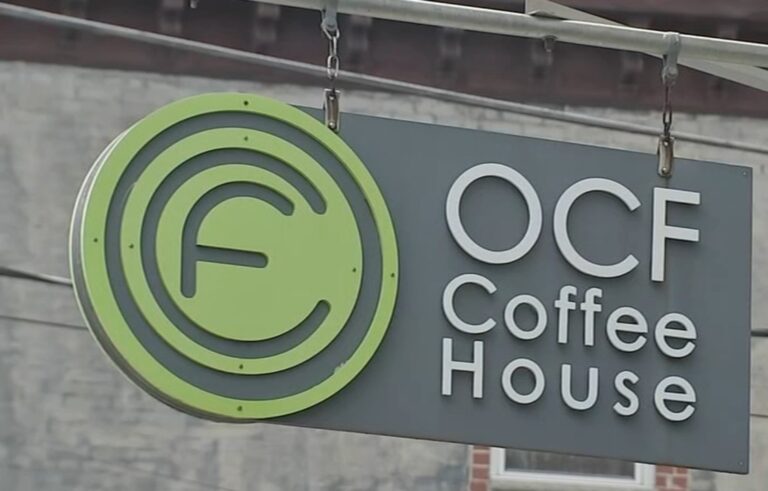 a sign for OCF Coffee House