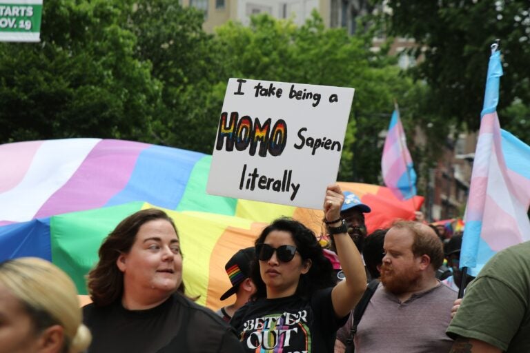 A sign at Philly Pride reads I take being a HOMO Sapien literally