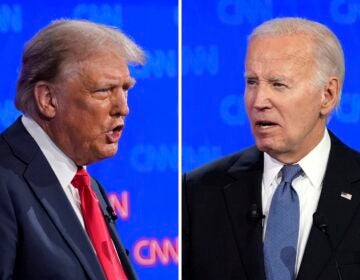 This combination of photos shows Republican presidential candidate former President Donald Trump, left, and President Joe Biden during a presidential debate hosted by CNN, Thursday, June 27, 2024, in Atlanta.