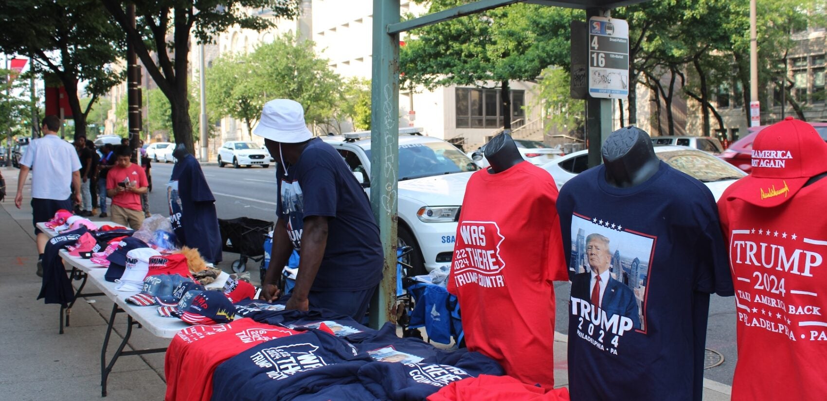 Trump merchandise for sale outside of the rally