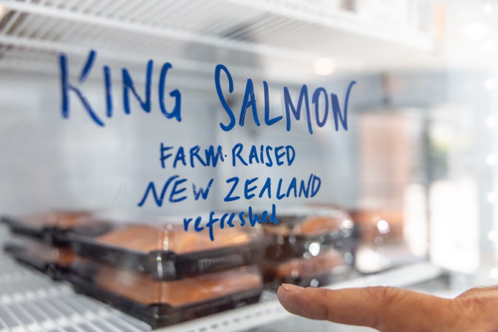 A sign for King Salmon at this shop