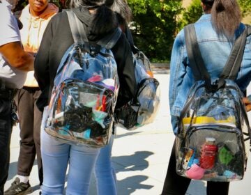 Students wearing clear back packs in Philly