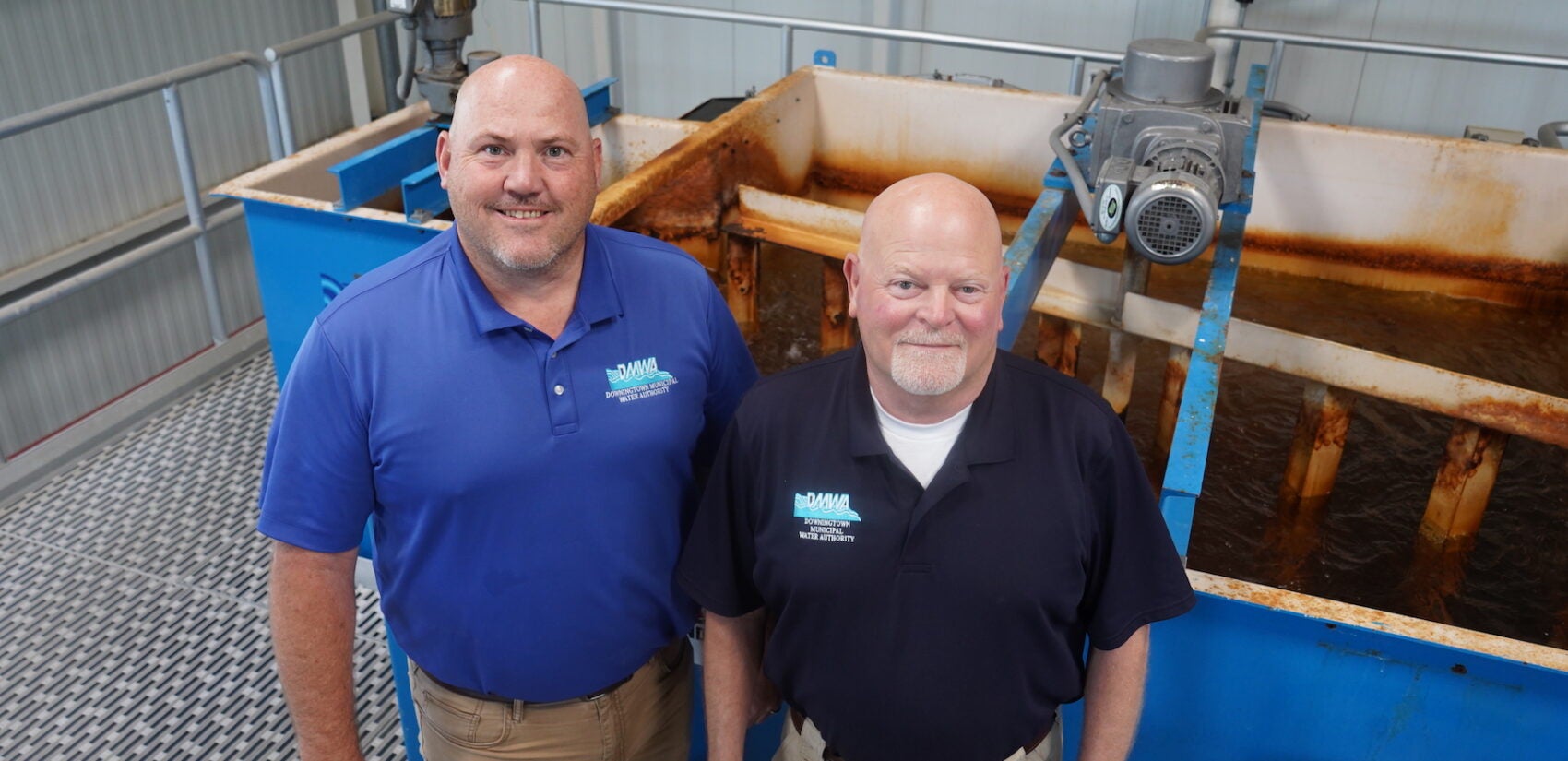 Downingtown Municipal Water Authority operations manager Denny King and executive director Steve Sullins often give tours to nearby residents who want to see how their water gets from the Brandywine to the tap. (Kenny Cooper/WHYY)