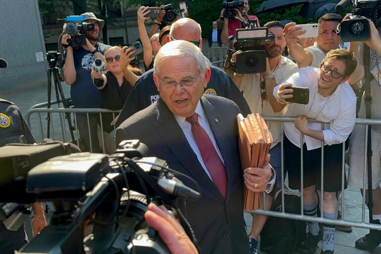 Bob Menendez leaving the courthouse