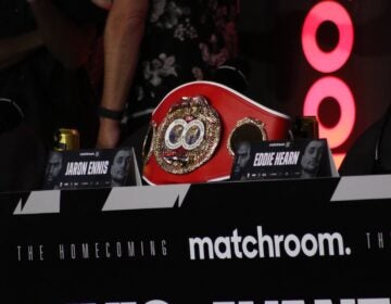 Championship belt sitting on a table
