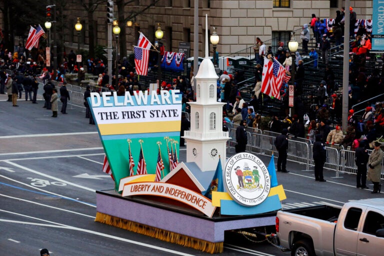 The Delaware Home State Float rolls during the 57th Presidential Inaugural Parade on Pennsylvania Avenue, Monday, Jan. 21, 2013 in Washington. (AP Photo/Alex Brandon)