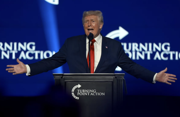 Former President Donald Trump speaks during the Turning Point USA Student Action Summit