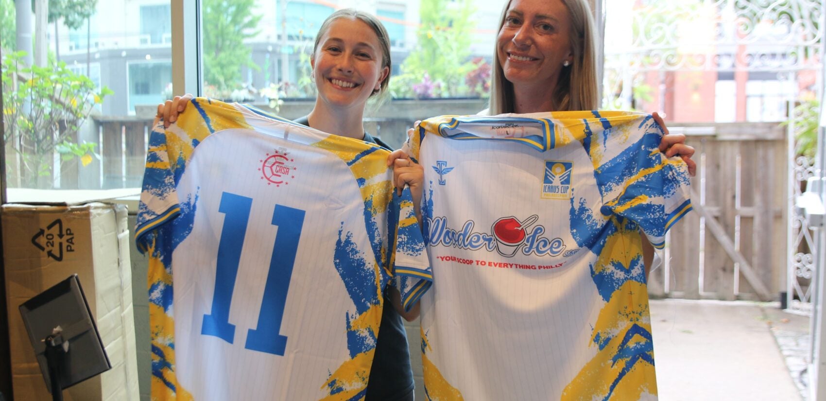 Charm City FC picked up their kits featuring Wooder Ice as a shirt sponsor. (Cory Sharber/WHYY)