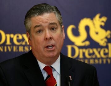 Drexel University President John Fry speaks during a news conference at Drexel University, April 2, 2013, in Philadelphia.