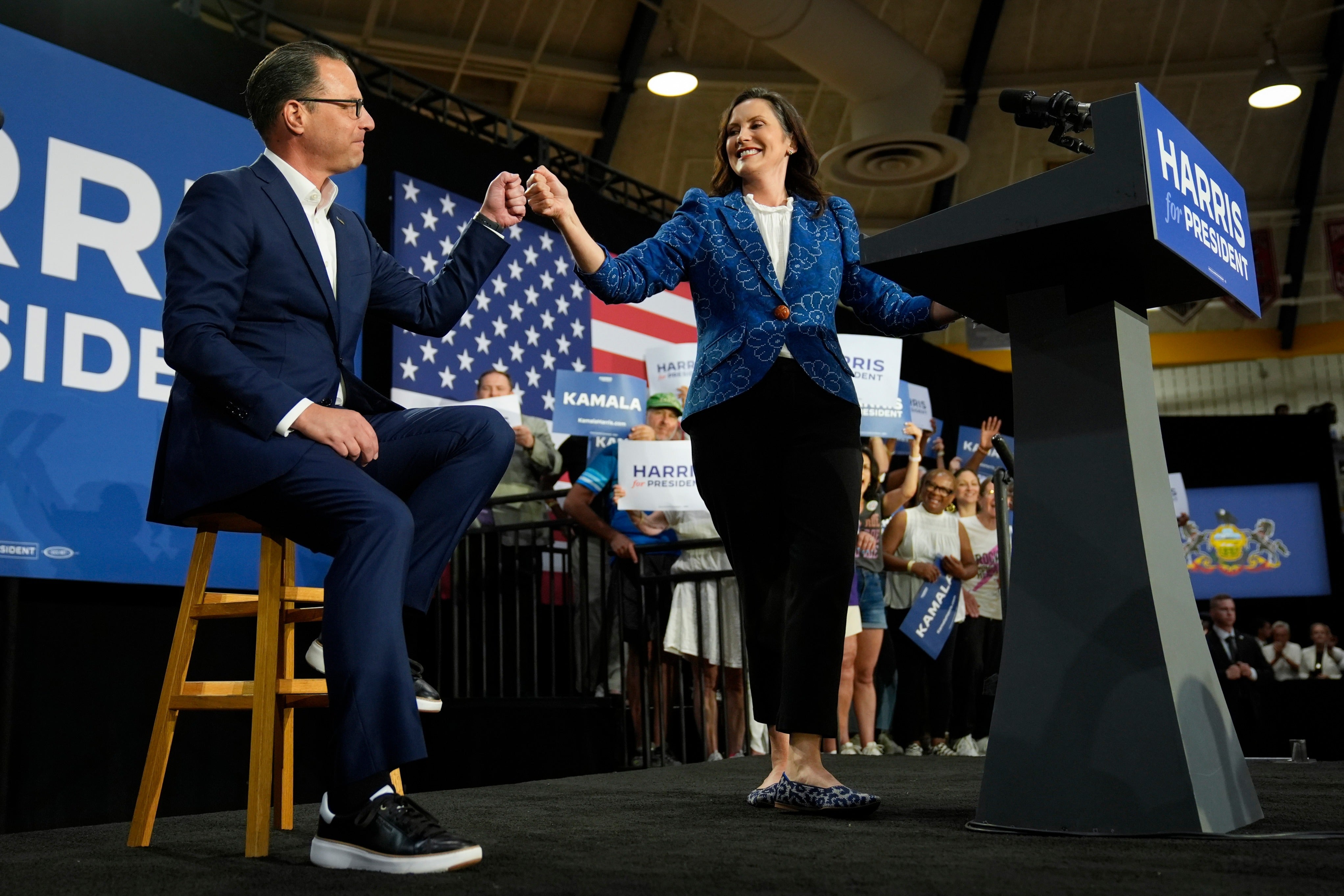 Govs. Shapiro, Whitmer stump for Harris in Montgomery County