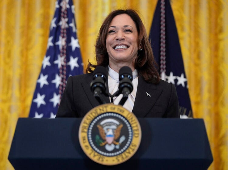 Vice President Kamala Harris speaks in the East Room of the White House, March 18, 2024, in Washington.