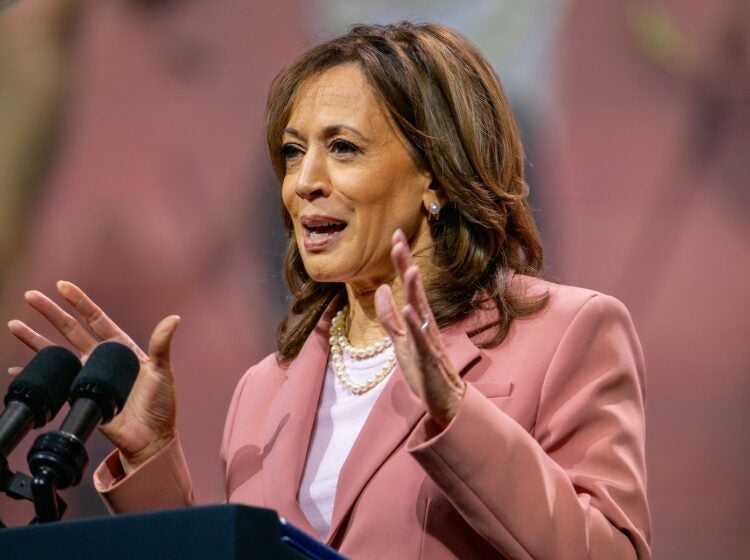 Vice President Kamala Harris speaks to members of the Alpha Kappa Alpha Sorority at the Kay Bailey Hutchison Convention Center