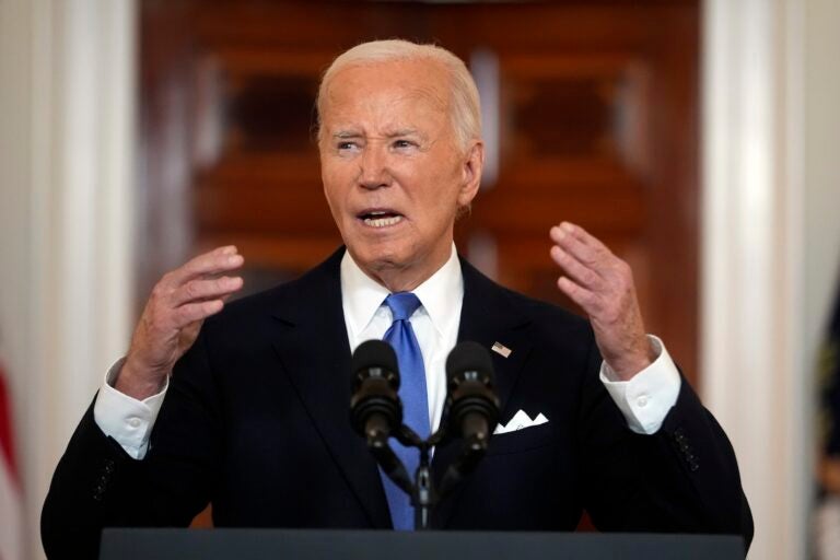President Joe Biden speaks in the Cross Hall of the White House Monday, July 1, 2024, in Washington.
