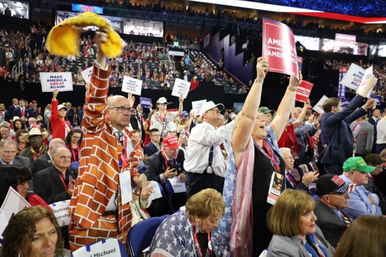 Delegates and supporters cheer at the convention