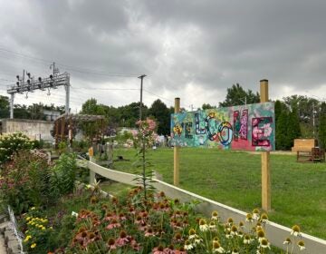 EPA officials visited Tioga-Hope Park and Garden in North Philadelphia Wednesday to learn about the community's environmental priorities. (Sophia Schmidt/WHYY)