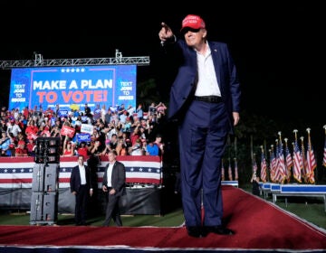 Donald Trump on stage at a rally