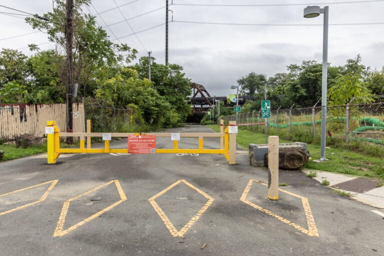 Part of the Bartram’s Garden hiking trail, closed due to possible contamination from an adjacent property that once stored petroleum tanks, on Aug. 7, 2024.