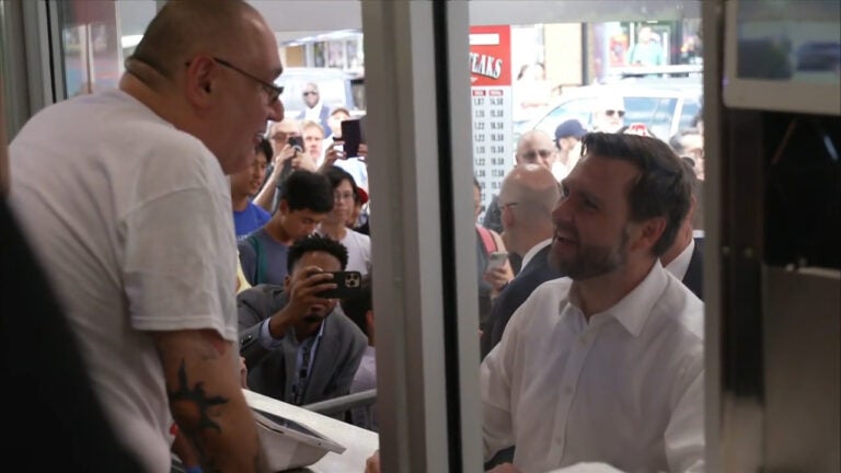 JD Vance makes a stop at Pat's in South Philadelphia during a rally on Aug. 19, 2024. (6abc)