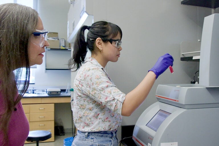 Erha Andini and Susan Phillips in the lab