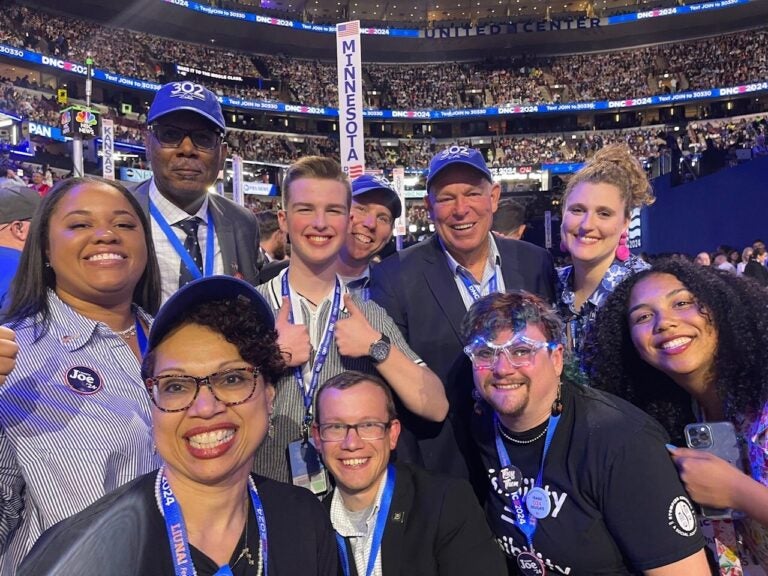 A group of delegates from Delaware pose for a photo at the Democratic National Convention