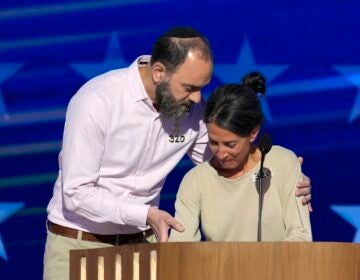 Jon Polin and Rachel Goldberg speaking at the DNC