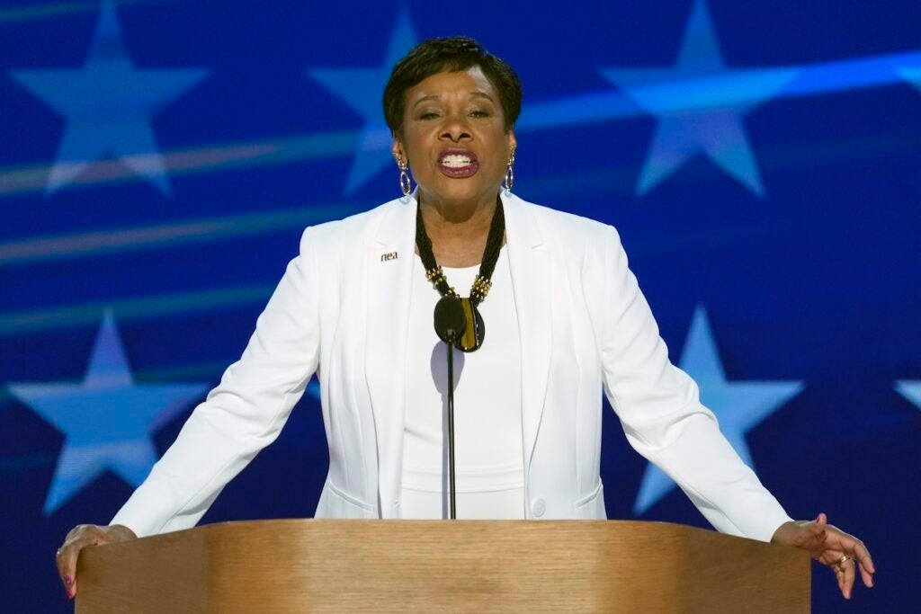 Becky Pringle speaking at the DNC