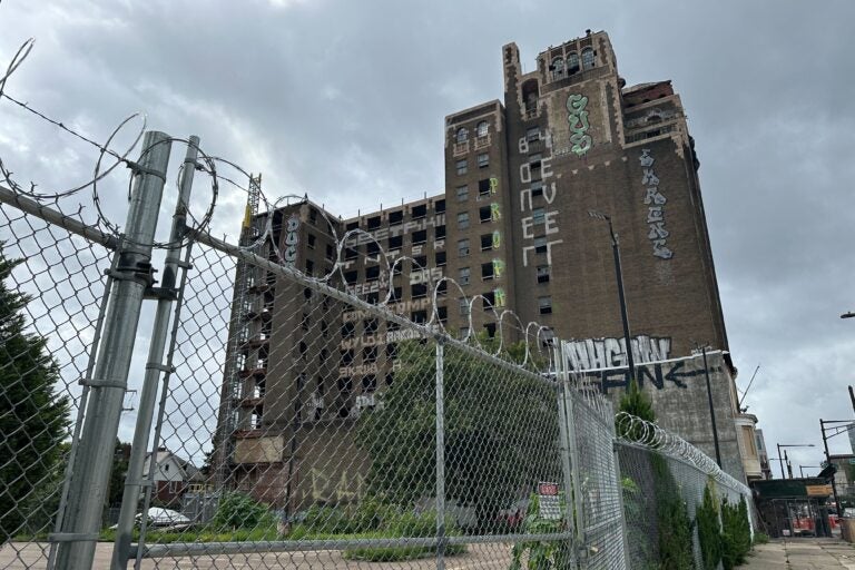 barbed wire and The former National Bank of North Philadelphia