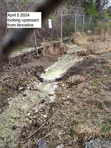 A yellowish-green stream of a substance at Bartram's Gardens in Philadelphia