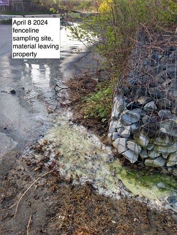 A yellowish-green stream of a substance at Bartram's Gardens in Philadelphia