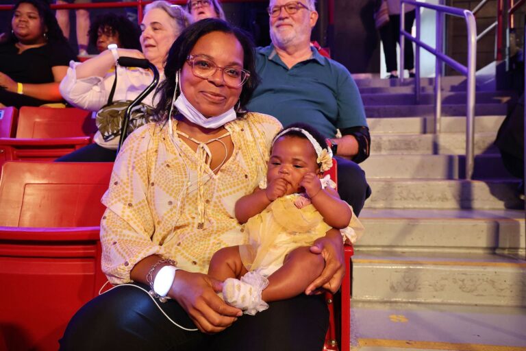 Stephenecee Williams with her granddaughter at the rally