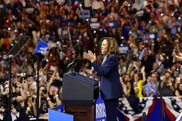 Kamala Harris speaking on stage