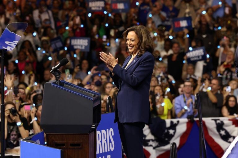 Kamala Harris speaking on stage