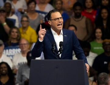 Pennsylvania Gov. Josh Shapiro speaks before Democratic presidential nominee Vice President Kamala Harris and her running mate Minnesota Gov. Tim Walz during a campaign event in Philadelphia