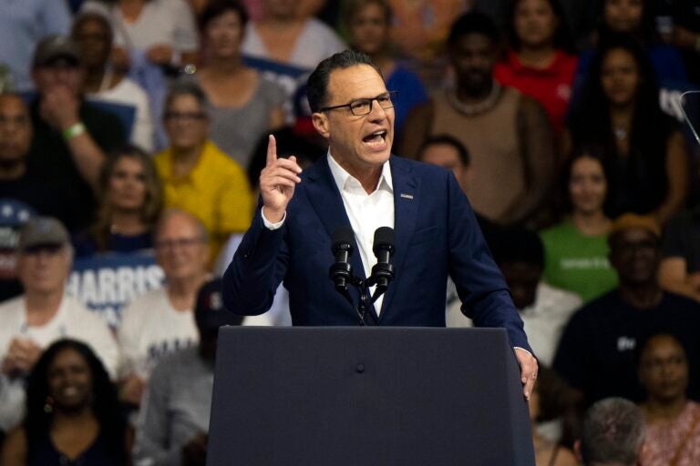 Pennsylvania Gov. Josh Shapiro speaks before Democratic presidential nominee Vice President Kamala Harris and her running mate Minnesota Gov. Tim Walz during a campaign event in Philadelphia