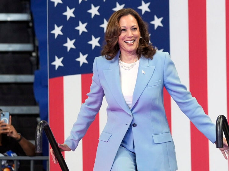 Vice President Kamala Harris arrives to speak during a campaign rally, July 30, 2024, in Atlanta.