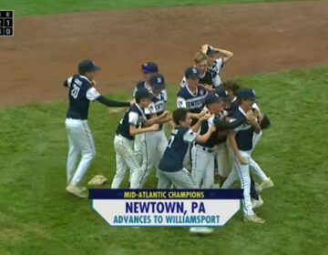 The Council Rock Newtown Little League team celebrates advancing to the Little League World Series