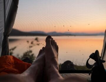 Feet of male hiker