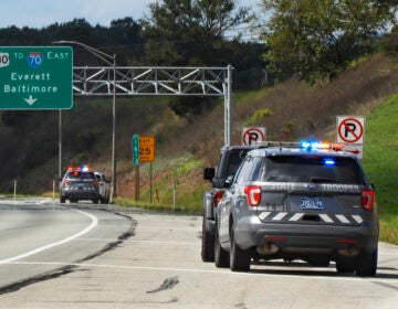 Pennsylvania State troopers pull over vehicles along the Pennsylvania Turnpik