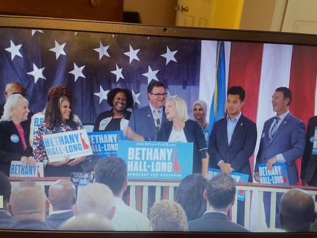 Bethany Hall-Long speaking at a podium