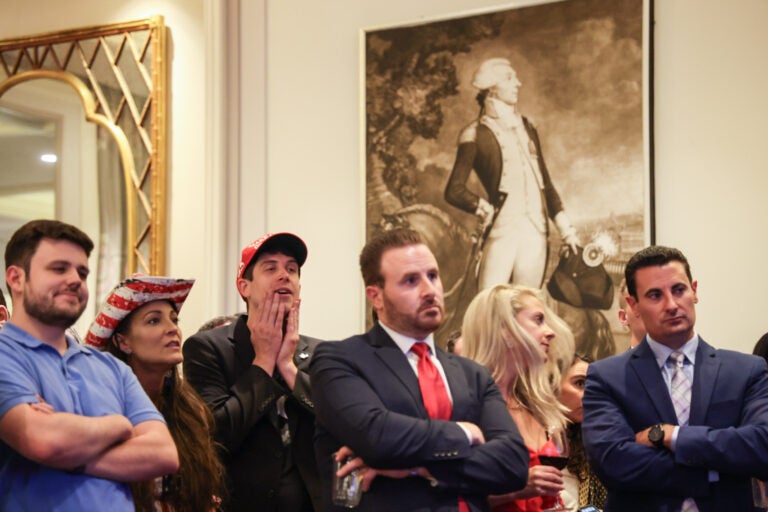 Philadelphia Young Republicans watched  the presidential debate at the Kimpton Hotel on Sept. 10, 2024. (Kimberly Paynter/WHYY)