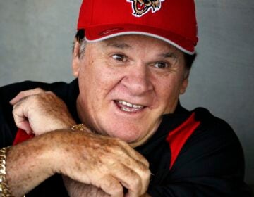 Pete Rose sits in the Washington Wild Things dugout before  a Frontier League baseball game against the Lake Erie Crushers in Washington, Pa, Tuesday, June 30, 2015. Rose coach each baseline for a half inning for the Wild Things after which fans could pay for an autograph and to have their picture take with him. (AP Photo/Gene J. Puskar)