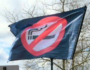 A flag with an anti-smoking symbol on it