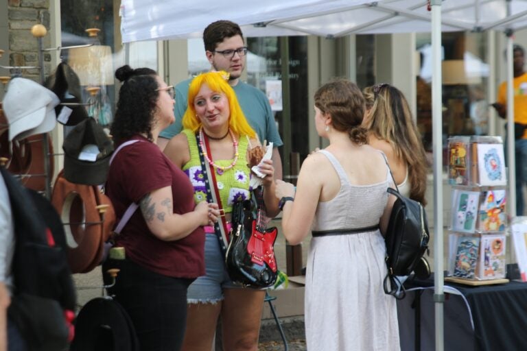 Thousands lined up and down Germantown Avenue for the 40th annual Chestnut Hill Fall For the Arts Festival on Sept. 15, 2024. (Cory Sharber/WHYY)