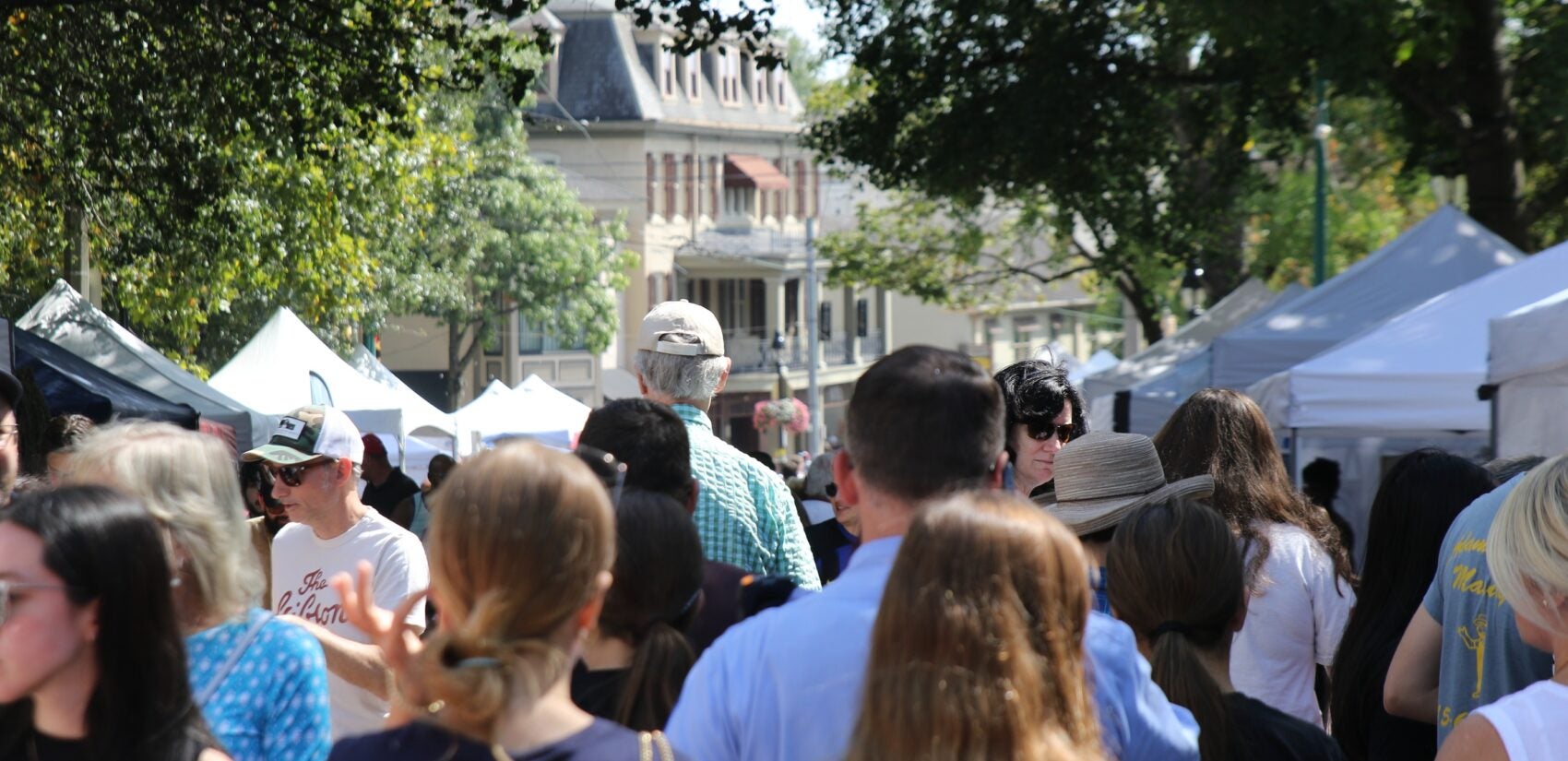 Thousands lined up and down Germantown Avenue for the 40th annual Chestnut Hill Fall For the Arts Festival on Sept. 15, 2024. (Cory Sharber/WHYY)