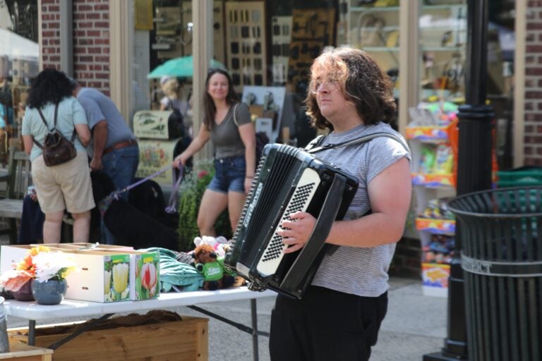 Thousands lined up and down Germantown Avenue for the 40th annual Chestnut Hill Fall For the Arts Festival on Sept. 15, 2024. (Cory Sharber/WHYY)