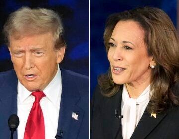 Donald Trump and Kamala Harris on debate stage