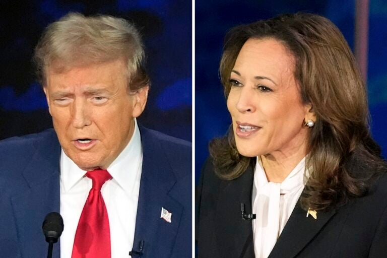 Donald Trump and Kamala Harris on debate stage