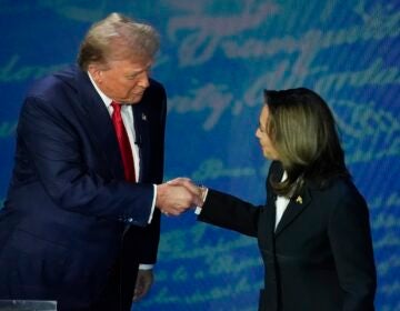 Donald Trump and Kamala Harris on debate stage