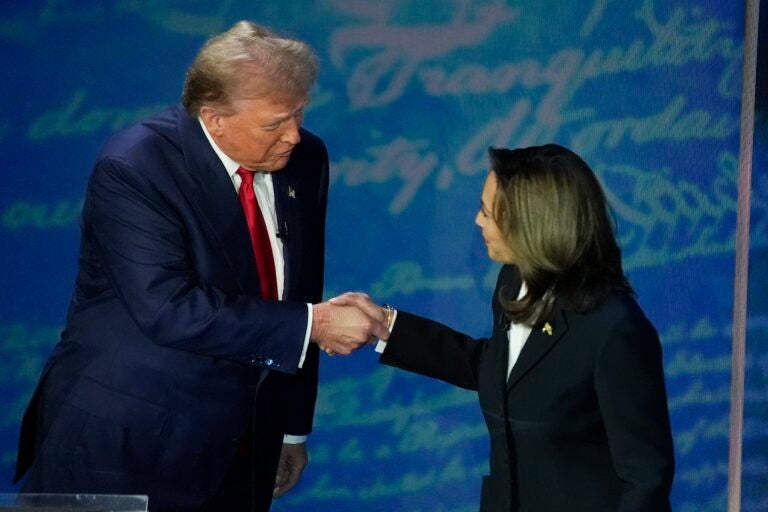 Donald Trump and Kamala Harris on debate stage